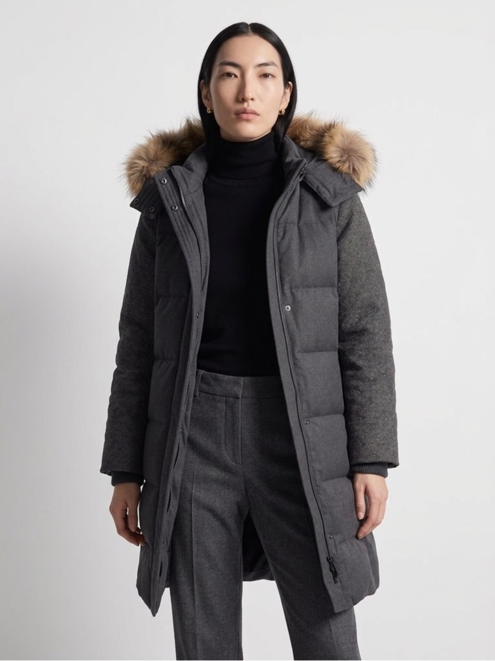 Tory Burch Sasha Puffer Gray Melange/028 Size S Hooded Jacket